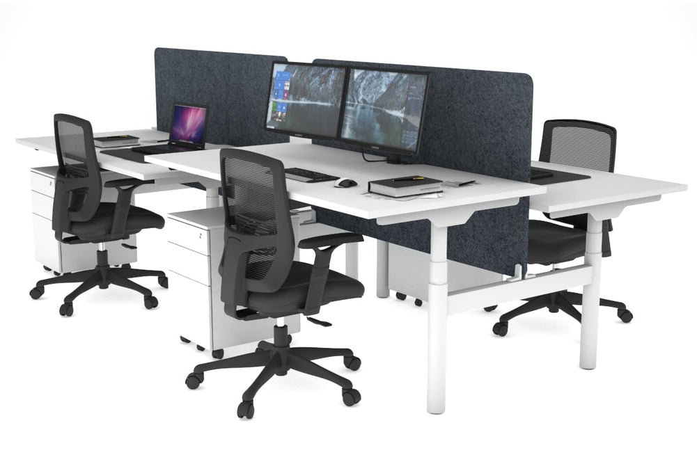 Flexi Premium Height Adjustable 4 Person H-Bench Workstation - White Frame [1800L x 800W with Cable Scallop]-white dark grey acoustic panel (820H x 1600W) none