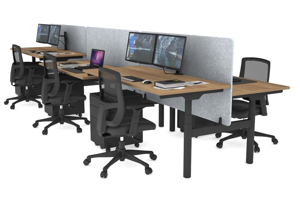 Flexi Premium Height Adjustable 6 Person H-Bench Workstation - Black Frame [1200L x 700W]-salvage oak light grey acoustic panel (820H x 1200W) none