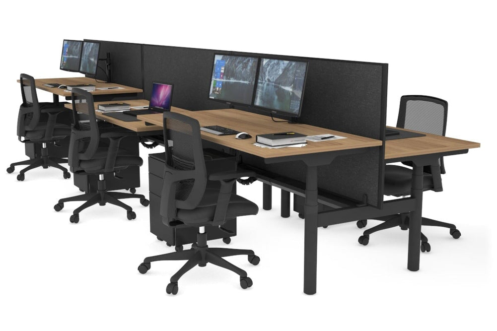 Flexi Premium Height Adjustable 6 Person H-Bench Workstation - Black Frame [1200L x 700W]-salvage oak moody charchoal (820H x 1200W) black cable tray