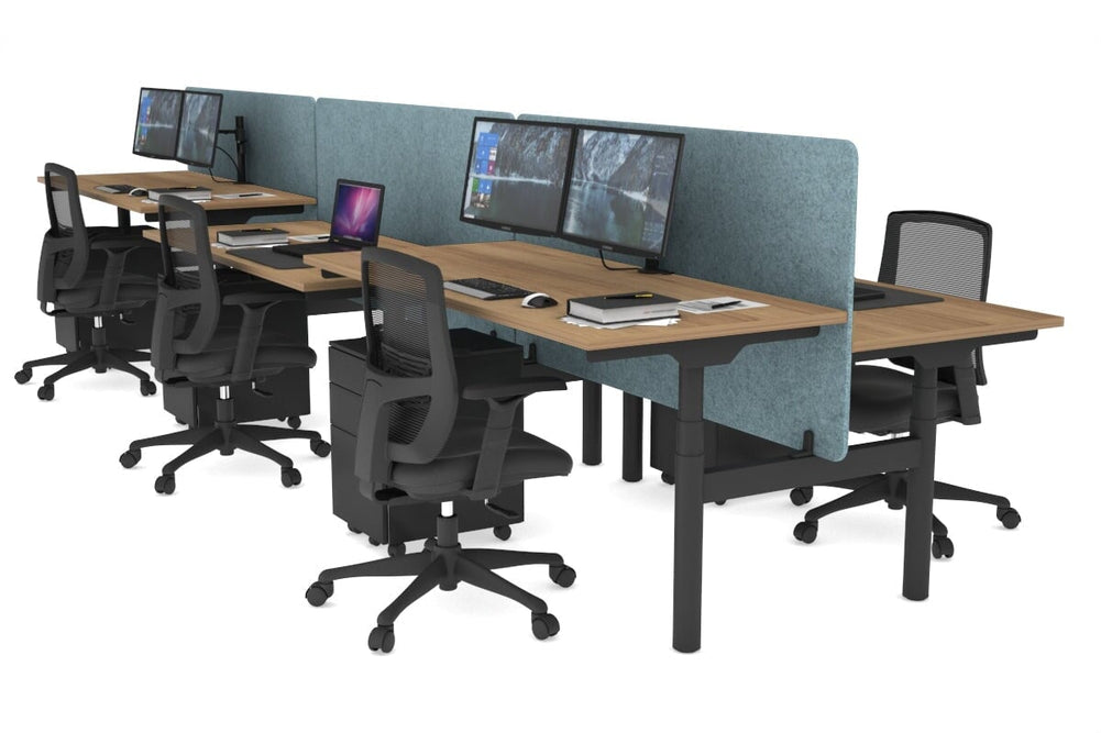 Flexi Premium Height Adjustable 6 Person H-Bench Workstation - Black Frame [1200L x 700W]-salvage oak blue acoustic panel (820H x 1200W) none