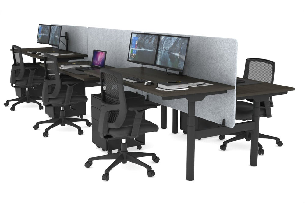 Flexi Premium Height Adjustable 6 Person H-Bench Workstation - Black Frame [1200L x 700W]-dark oak light grey acoustic panel (820H x 1200W) none