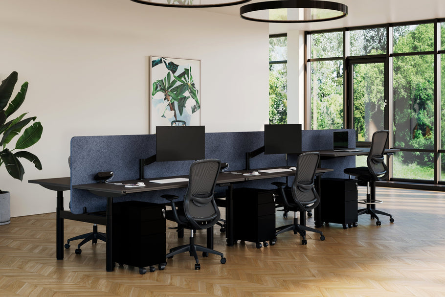 Environmental image of Flexi Premium Height Adjustable 6 Person H-Bench Workstation - Black Frame [1200L x 700W]