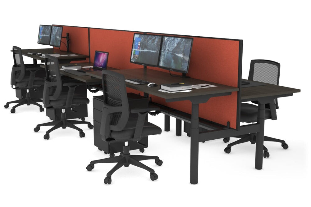 Flexi Premium Height Adjustable 6 Person H-Bench Workstation - Black Frame [1200L x 700W]-dark oak orange squash (820H x 1200W) black cable tray