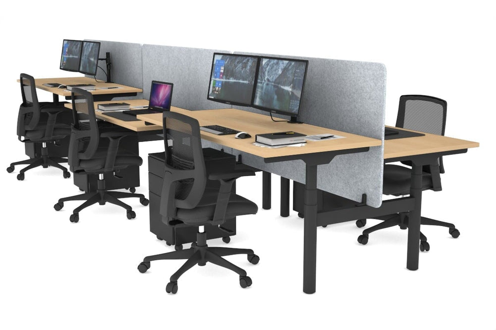 Flexi Premium Height Adjustable 6 Person H-Bench Workstation - Black Frame [1200L x 700W]-maple light grey acoustic panel (820H x 1200W) none