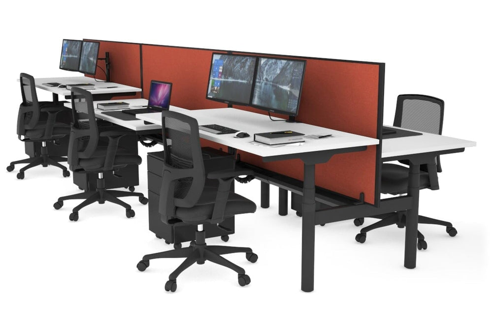 Flexi Premium Height Adjustable 6 Person H-Bench Workstation - Black Frame [1400L x 700W]-white orange squash (820H x 1400W) black cable tray