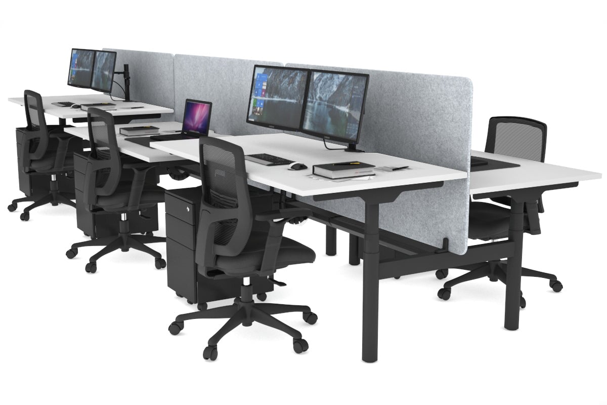 Flexi Premium Height Adjustable 6 Person H-Bench Workstation - Black Frame [1400L x 800W with Cable Scallop] Jasonl white light grey echo panel (820H x 1400W) black cable tray