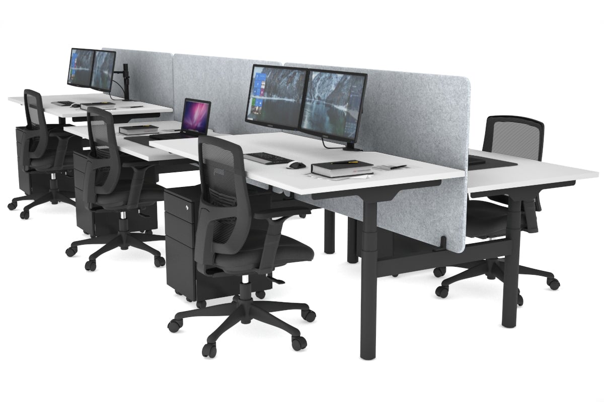 Flexi Premium Height Adjustable 6 Person H-Bench Workstation - Black Frame [1400L x 800W with Cable Scallop] Jasonl white light grey echo panel (820H x 1400W) none