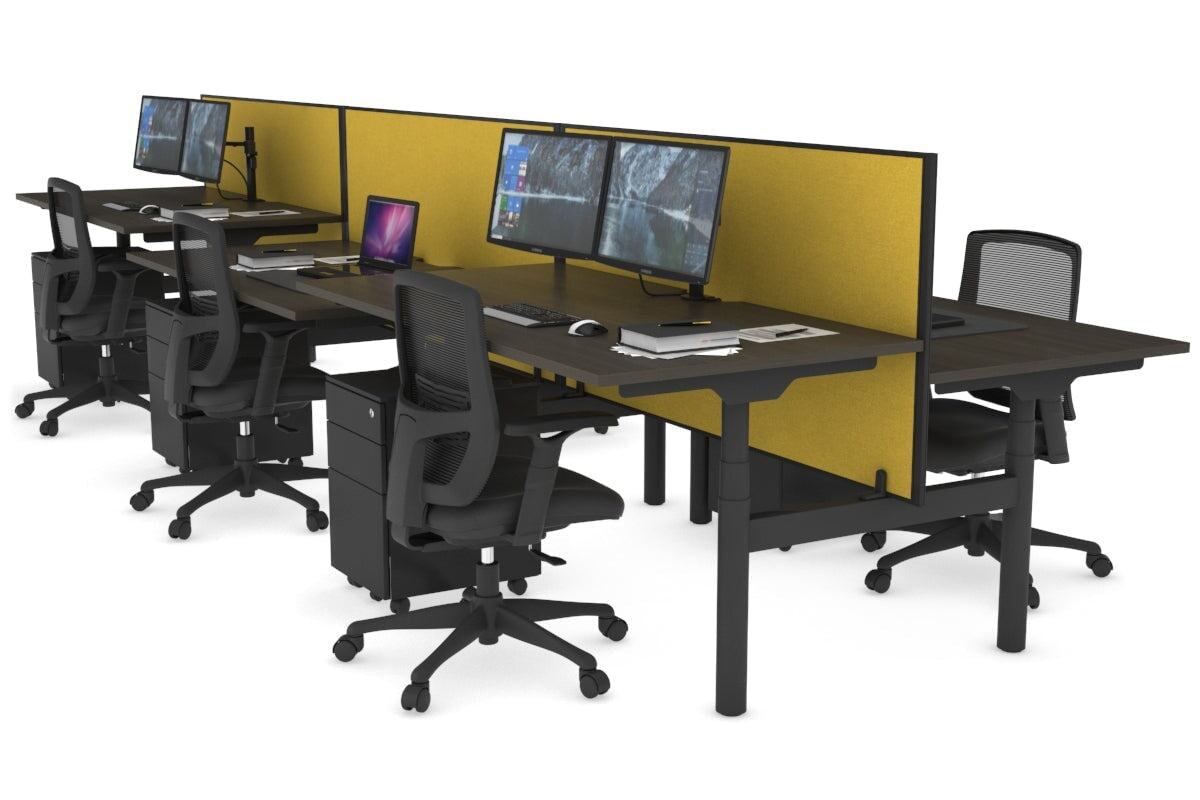 Flexi Premium Height Adjustable 6 Person H-Bench Workstation - Black Frame [1400L x 800W with Cable Scallop] Jasonl dark oak mustard yellow (820H x 1400W) none
