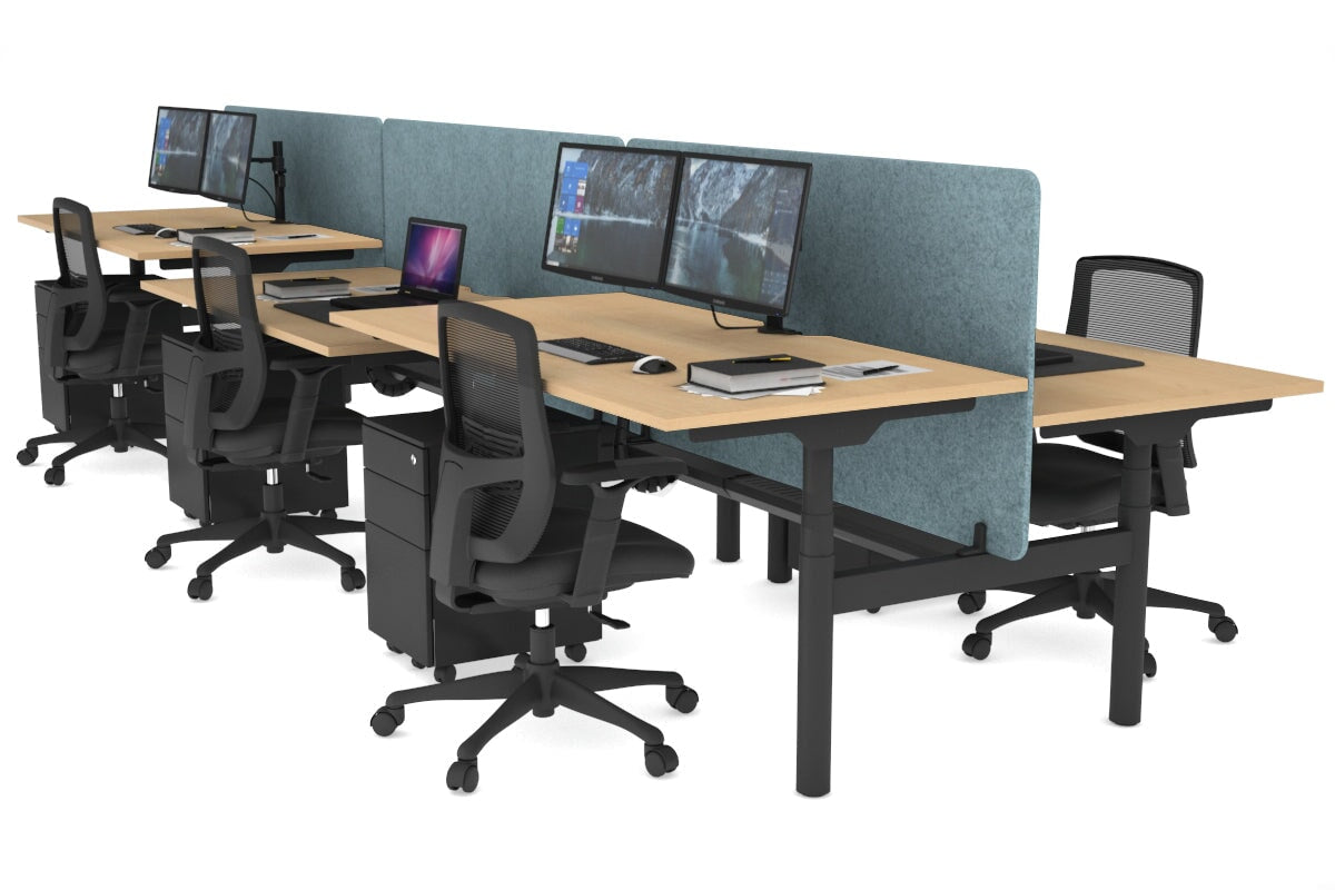 Flexi Premium Height Adjustable 6 Person H-Bench Workstation - Black Frame [1400L x 800W with Cable Scallop] Jasonl maple blue echo panel (820H x 1400W) black cable tray
