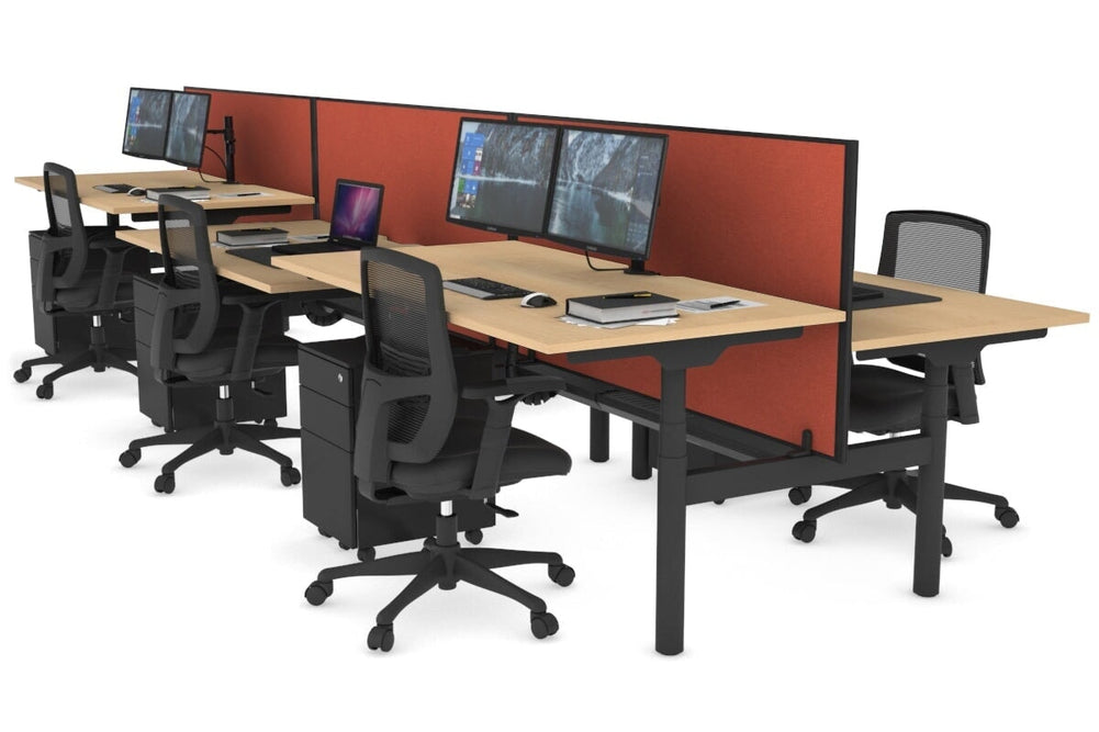 Flexi Premium Height Adjustable 6 Person H-Bench Workstation - Black Frame [1400L x 800W with Cable Scallop]-maple orange squash (820H x 1400W) black cable tray
