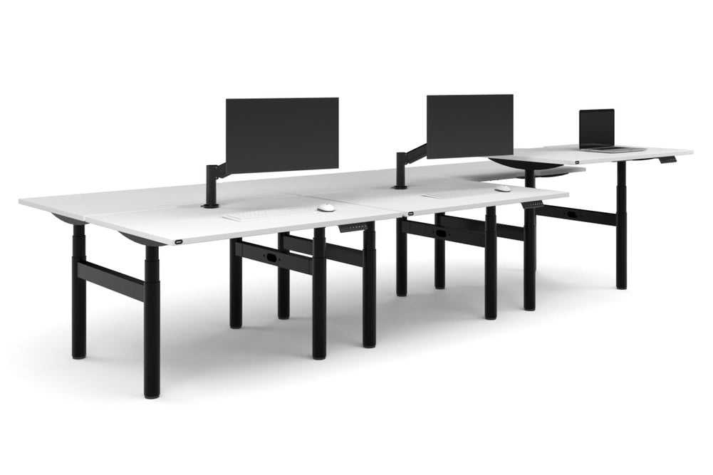 Flexi Premium Height Adjustable 6 Person H-Bench Workstation - Black Frame [1400L x 800W with Cable Scallop]-white none none