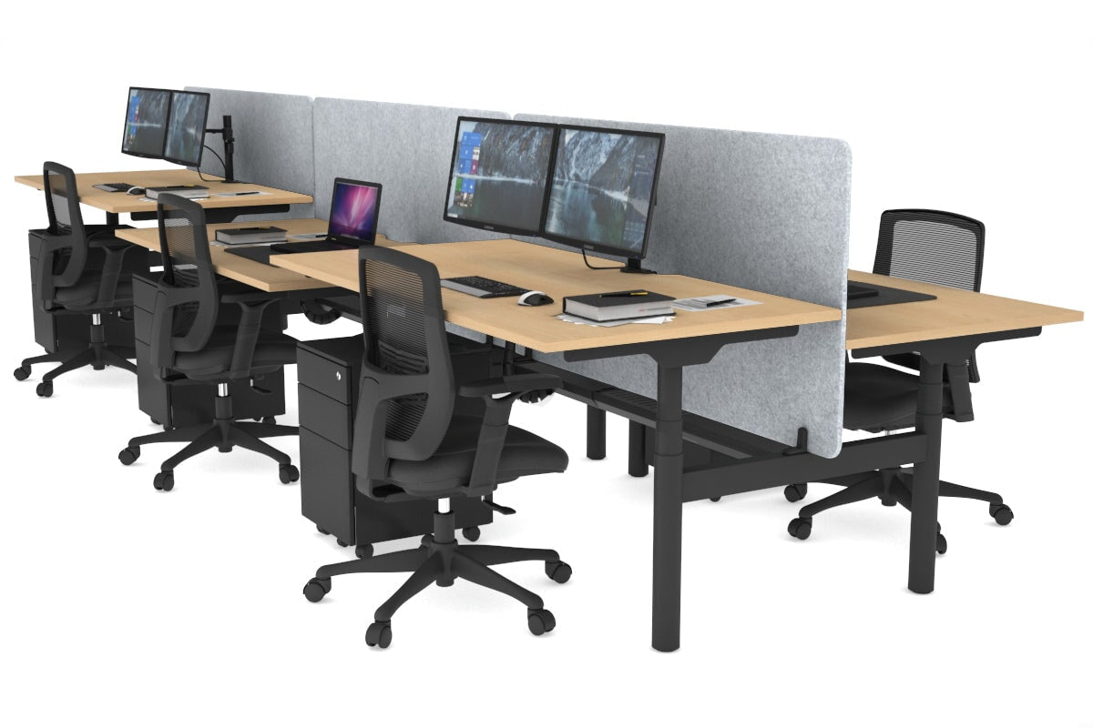 Flexi Premium Height Adjustable 6 Person H-Bench Workstation - Black Frame [1400L x 800W with Cable Scallop] Jasonl maple light grey echo panel (820H x 1400W) black cable tray