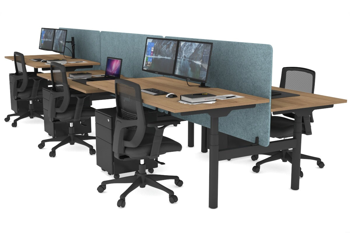Flexi Premium Height Adjustable 6 Person H-Bench Workstation - Black Frame [1400L x 800W with Cable Scallop] Jasonl salvage oak blue echo panel (820H x 1400W) none