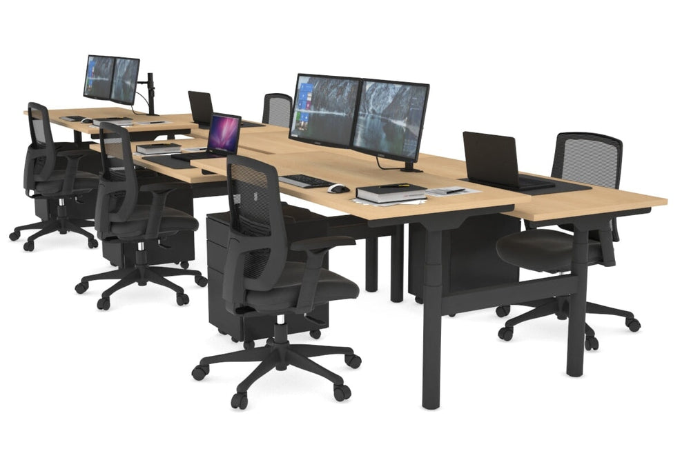 Flexi Premium Height Adjustable 6 Person H-Bench Workstation - Black Frame [1600L x 700W]-maple none none