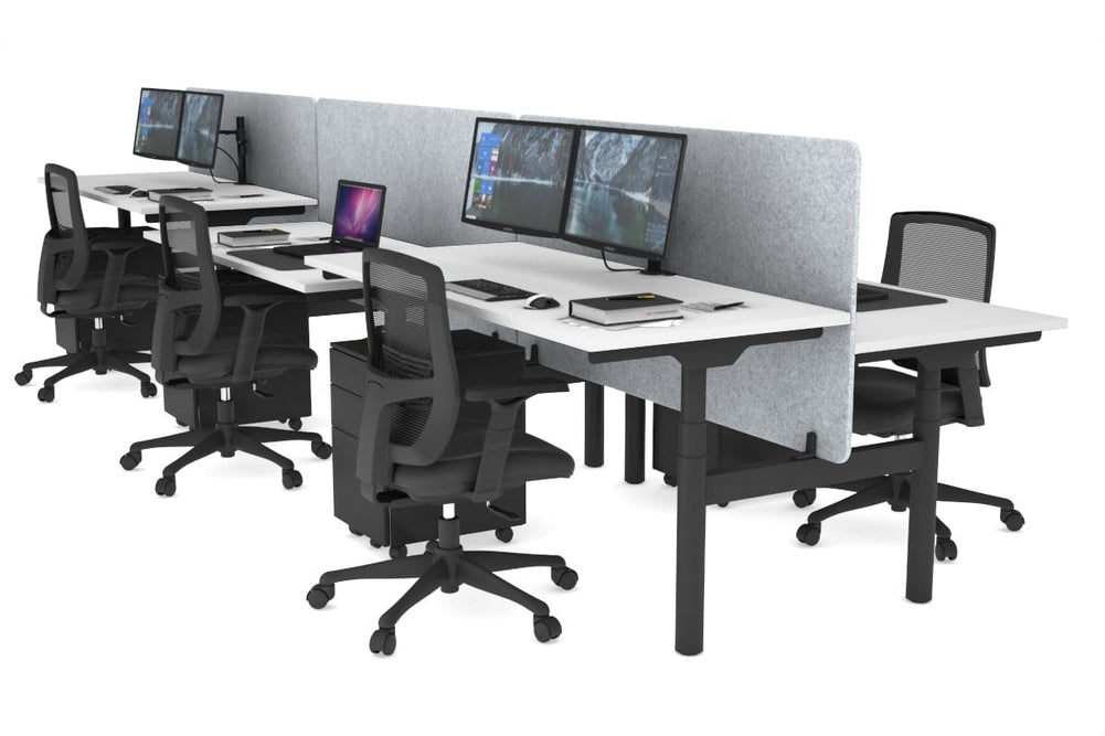 Flexi Premium Height Adjustable 6 Person H-Bench Workstation - Black Frame [1600L x 700W]-white light grey acoustic panel (820H x 1600W) none