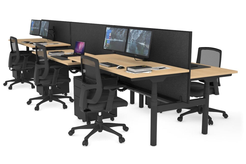 Flexi Premium Height Adjustable 6 Person H-Bench Workstation - Black Frame [1600L x 700W]-maple moody charchoal (820H x 1600W) black cable tray