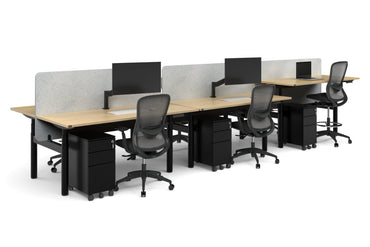Flexi Premium Height Adjustable 6 Person H-Bench Workstation - Black Frame [1800L x 700W] Jasonl 