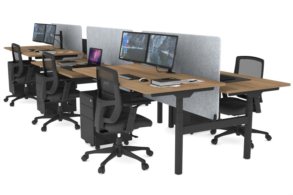 Flexi Premium Height Adjustable 6 Person H-Bench Workstation - Black Frame [1800L x 800W with Cable Scallop]-salvage oak light grey acoustic panel (820H x 1600W) none