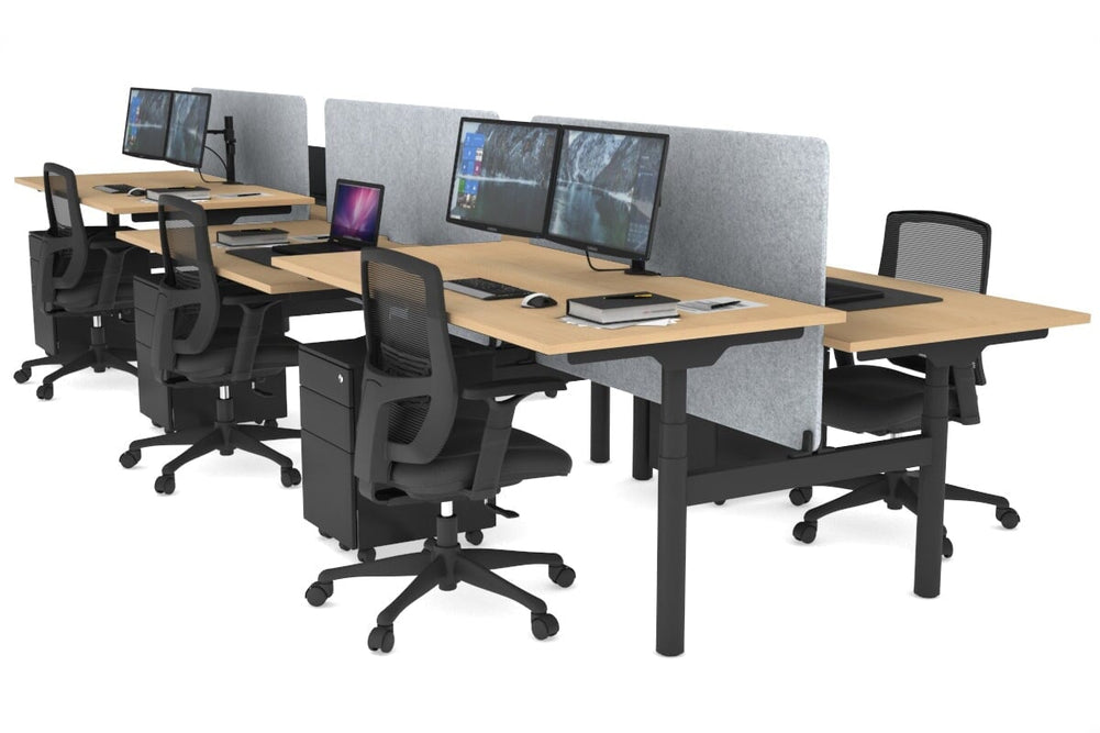 Flexi Premium Height Adjustable 6 Person H-Bench Workstation - Black Frame [1800L x 800W with Cable Scallop]-maple light grey acoustic panel (820H x 1600W) none