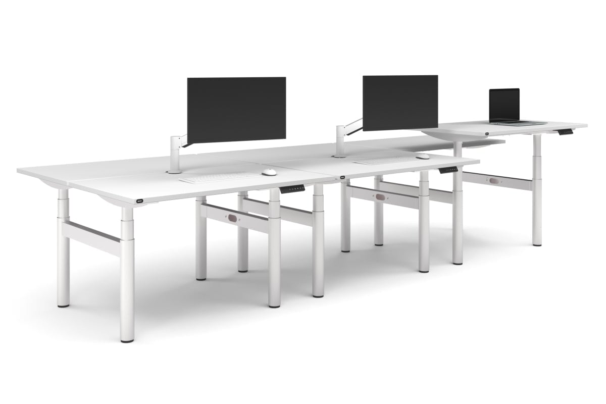 Flexi Premium Height Adjustable 6 Person H-Bench Workstation - White Frame [1200L x 700W]-white none none