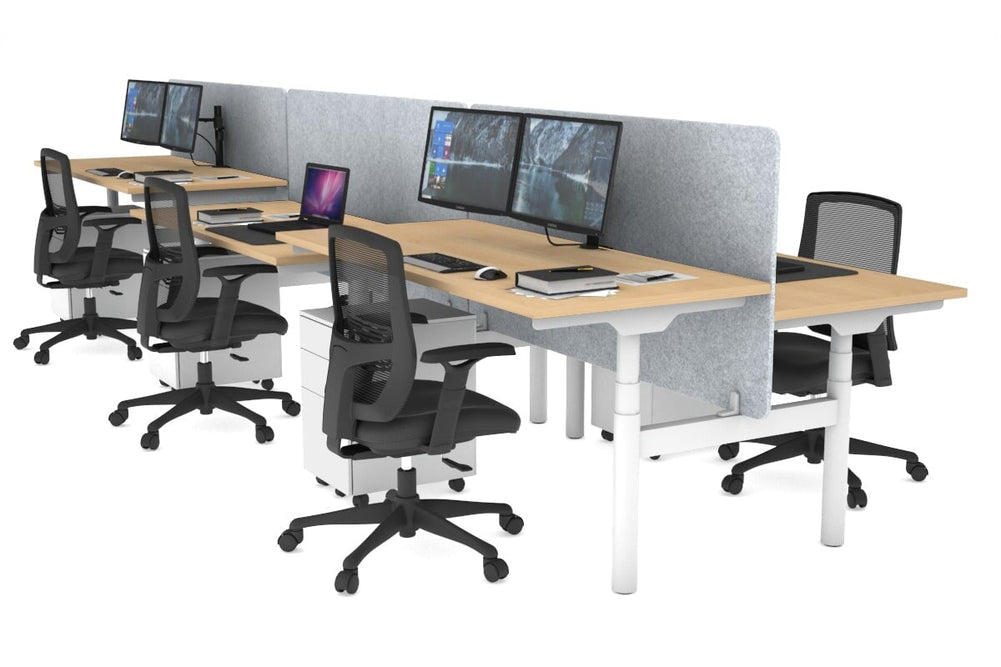 Flexi Premium Height Adjustable 6 Person H-Bench Workstation - White Frame [1200L x 700W]-maple light grey acoustic panel (820H x 1200W) none