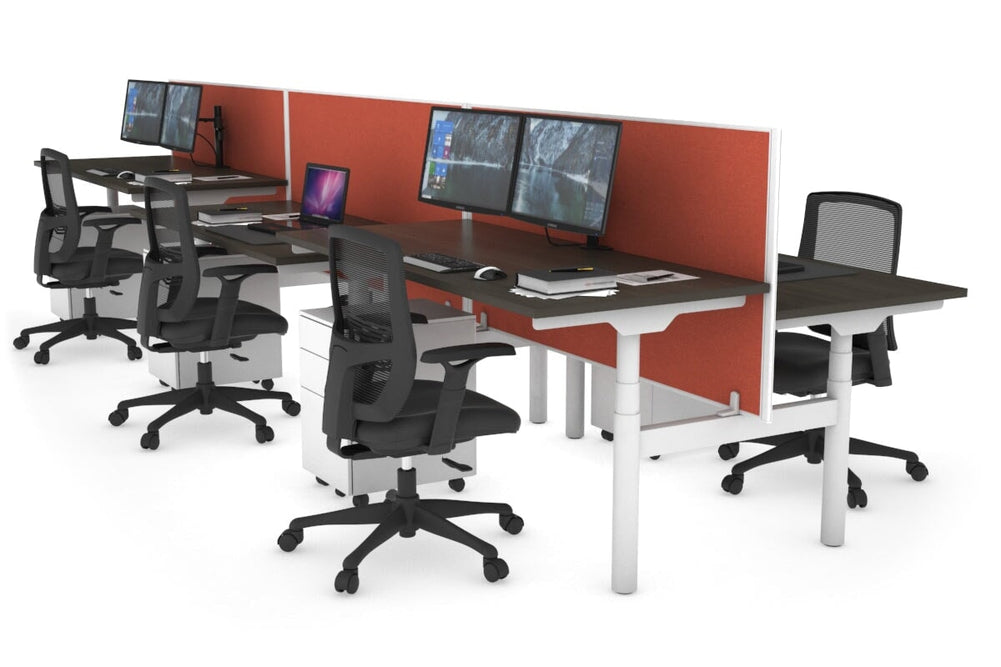 Flexi Premium Height Adjustable 6 Person H-Bench Workstation - White Frame [1200L x 700W]-dark oak orange squash (820H x 1200W) none