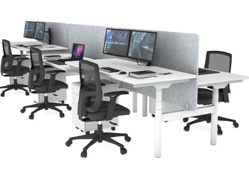 Flexi Premium Height Adjustable 6 Person H-Bench Workstation - White Frame [1200L x 700W] Jasonl white light grey acoustic panel (820H x 1200W) none