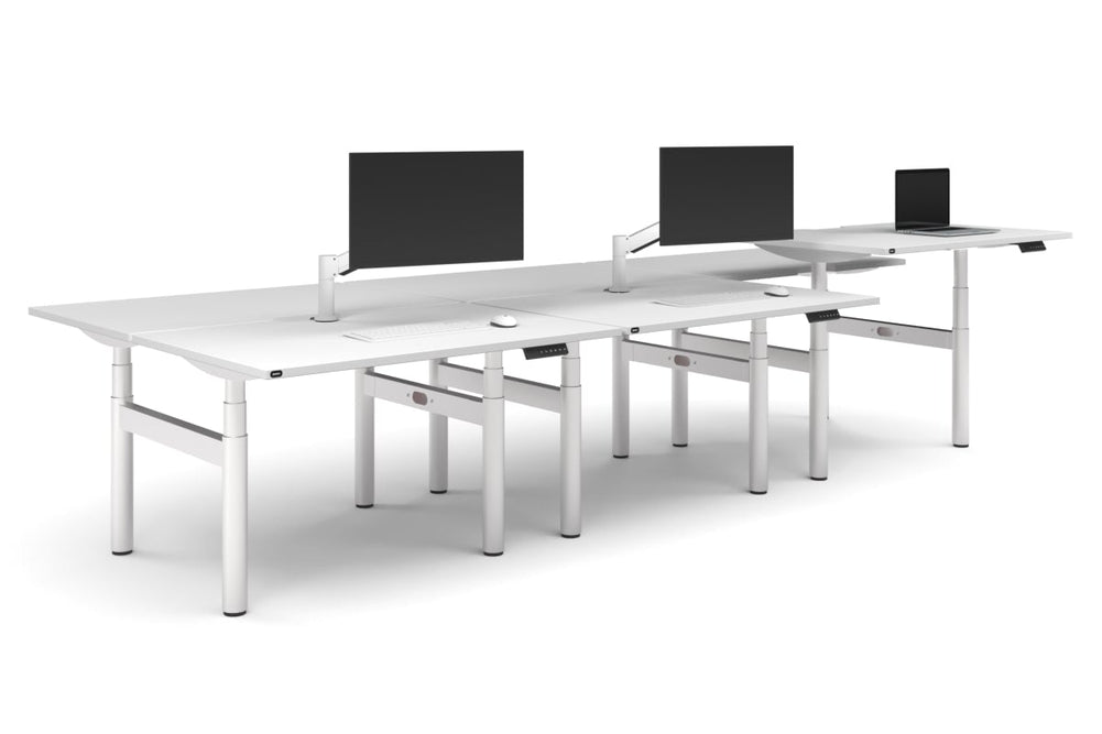 Flexi Premium Height Adjustable 6 Person H-Bench Workstation - White Frame [1400L x 800W with Cable Scallop]-white none none