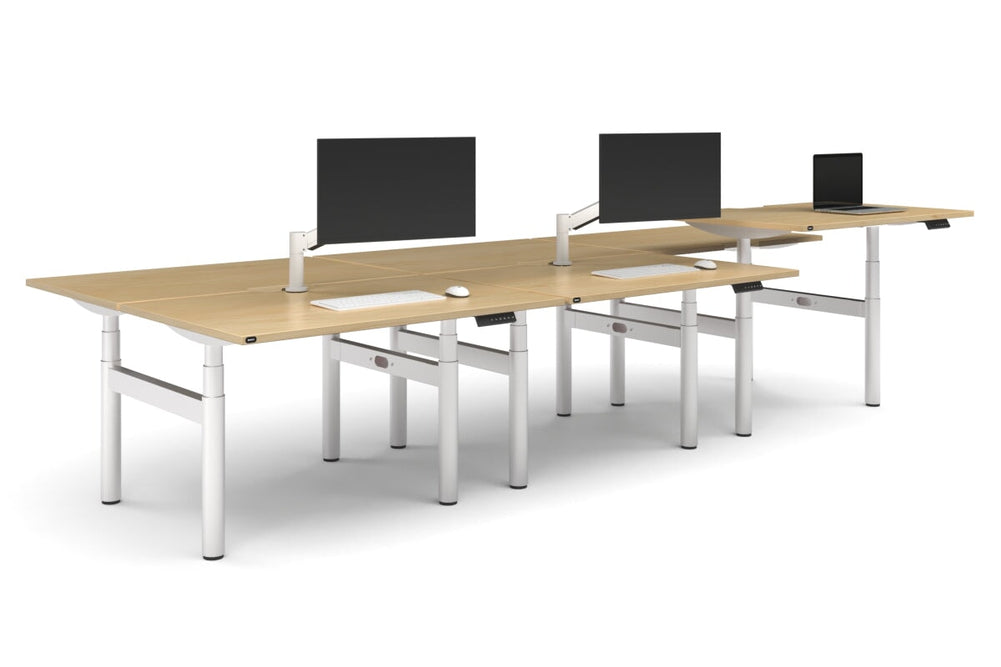 Flexi Premium Height Adjustable 6 Person H-Bench Workstation - White Frame [1400L x 800W with Cable Scallop]-maple none none