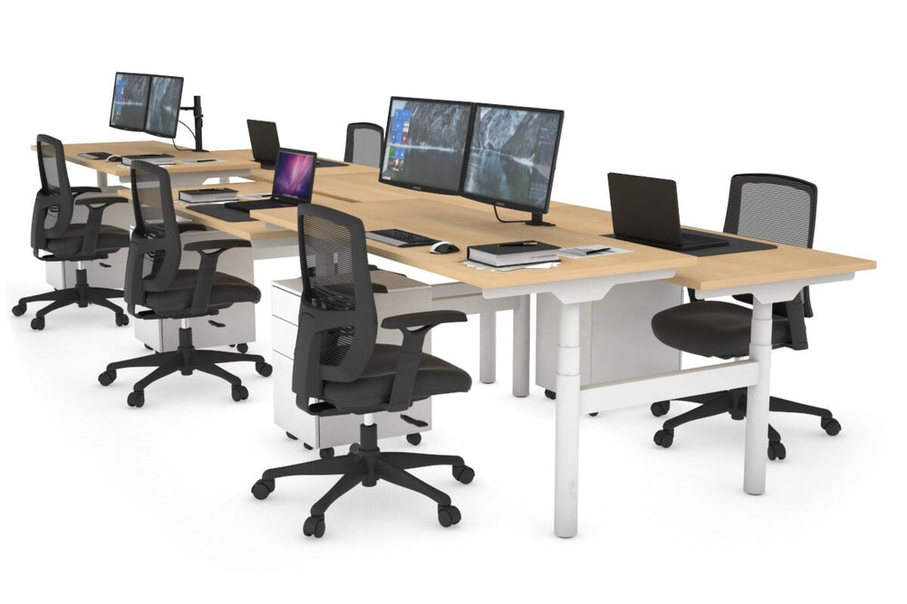 Flexi Premium Height Adjustable 6 Person H-Bench Workstation - White Frame [1600L x 700W]-maple none none