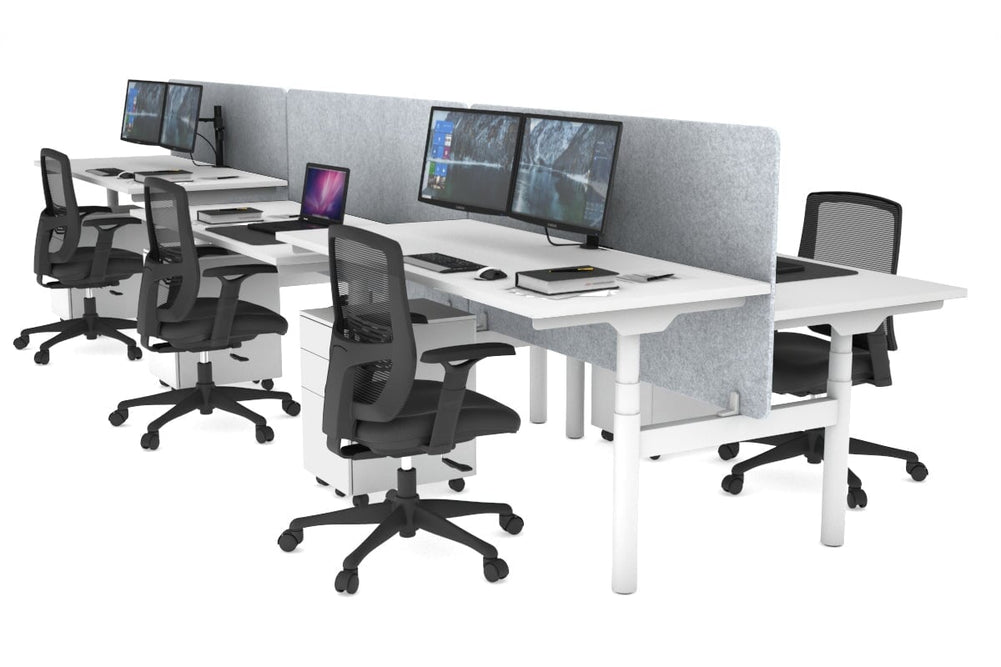 Flexi Premium Height Adjustable 6 Person H-Bench Workstation - White Frame [1600L x 700W]-white light grey acoustic panel (820H x 1600W) none