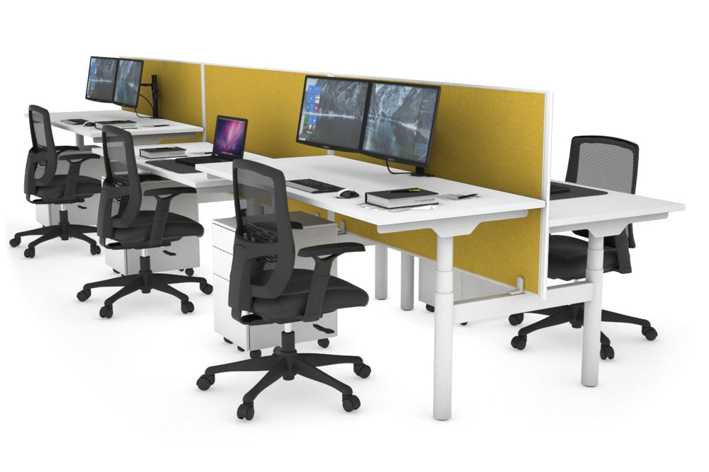 Flexi Premium Height Adjustable 6 Person H-Bench Workstation - White Frame [1600L x 700W]-white mustard yellow (820H x 1600W) none