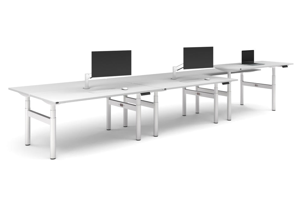 Flexi Premium Height Adjustable 6 Person H-Bench Workstation - White Frame [1600L x 700W]-white none none