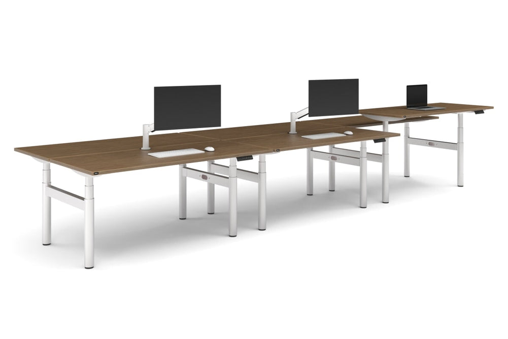 Flexi Premium Height Adjustable 6 Person H-Bench Workstation - White Frame [1600L x 700W]-salvage oak none none