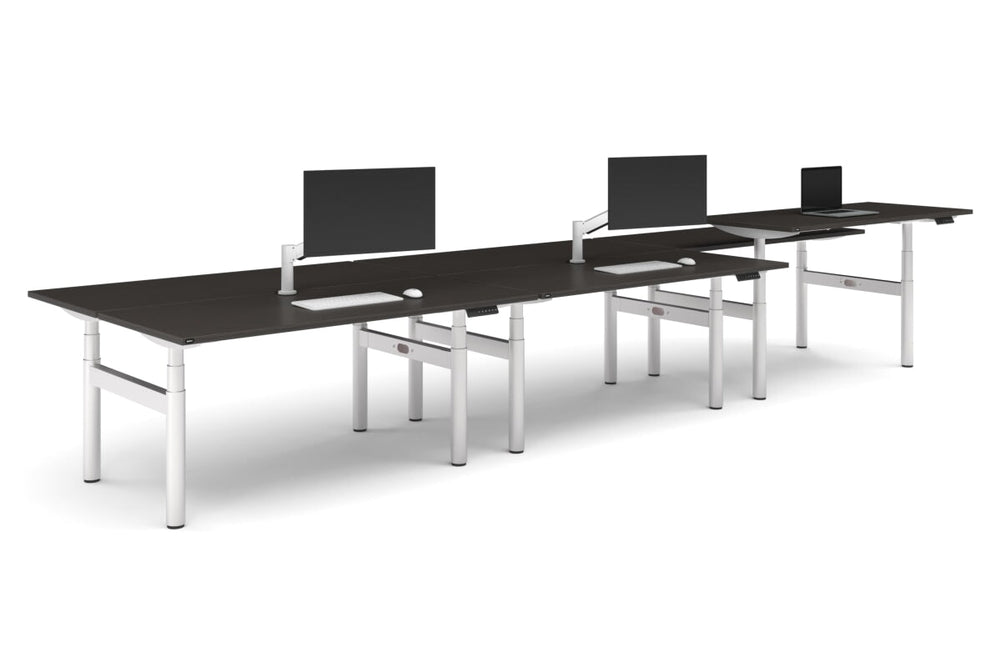 Flexi Premium Height Adjustable 6 Person H-Bench Workstation - White Frame [1600L x 700W]-dark oak none none