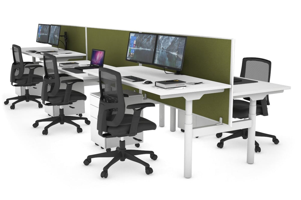 Flexi Premium Height Adjustable 6 Person H-Bench Workstation - White Frame [1600L x 700W]-white green moss (820H x 1600W) none