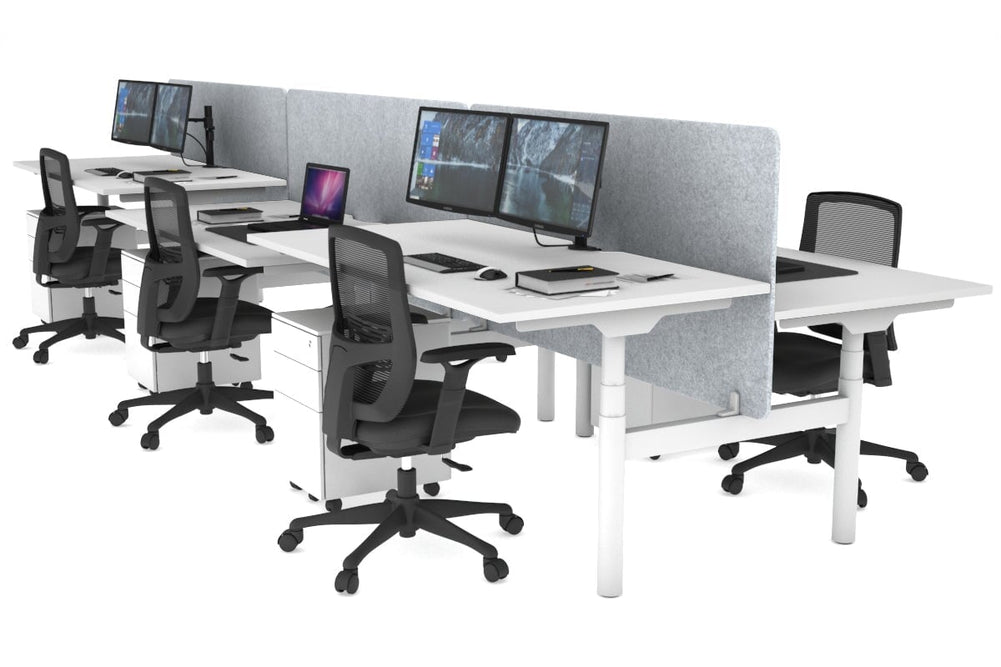 Flexi Premium Height Adjustable 6 Person H-Bench Workstation - White Frame [1600L x 800W with Cable Scallop]-white light grey acoustic panel (820H x 1600W) none