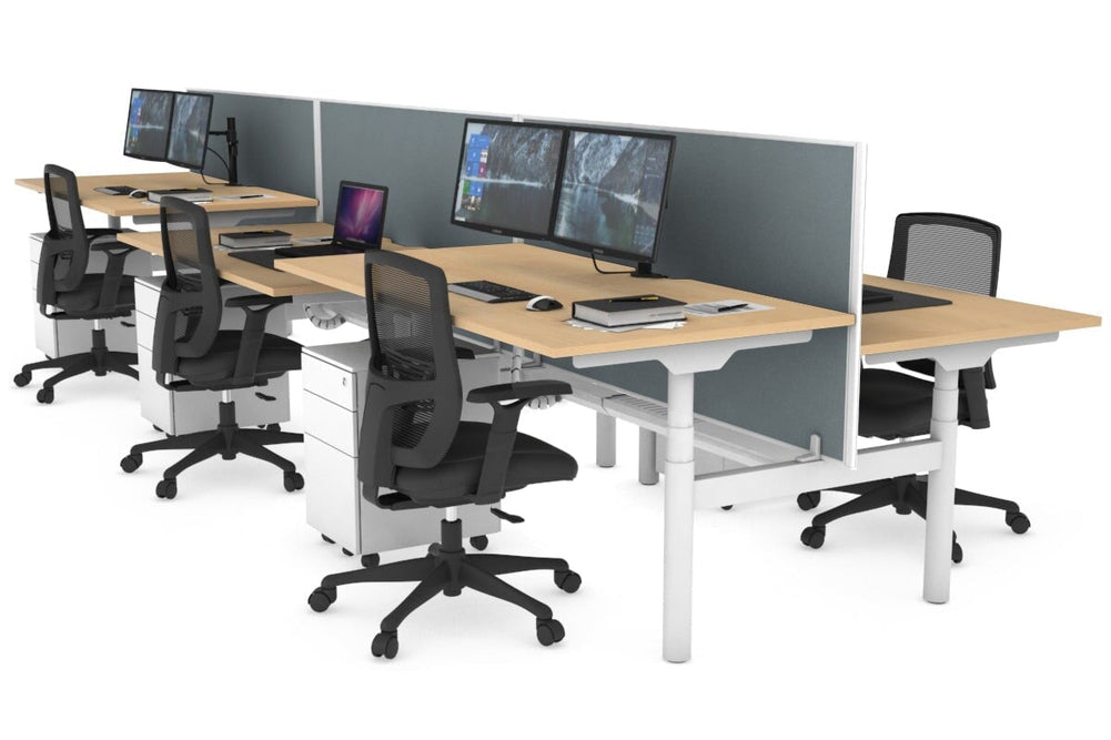 Flexi Premium Height Adjustable 6 Person H-Bench Workstation - White Frame [1600L x 800W with Cable Scallop]-maple cool grey (820H x 1600W) white cable tray