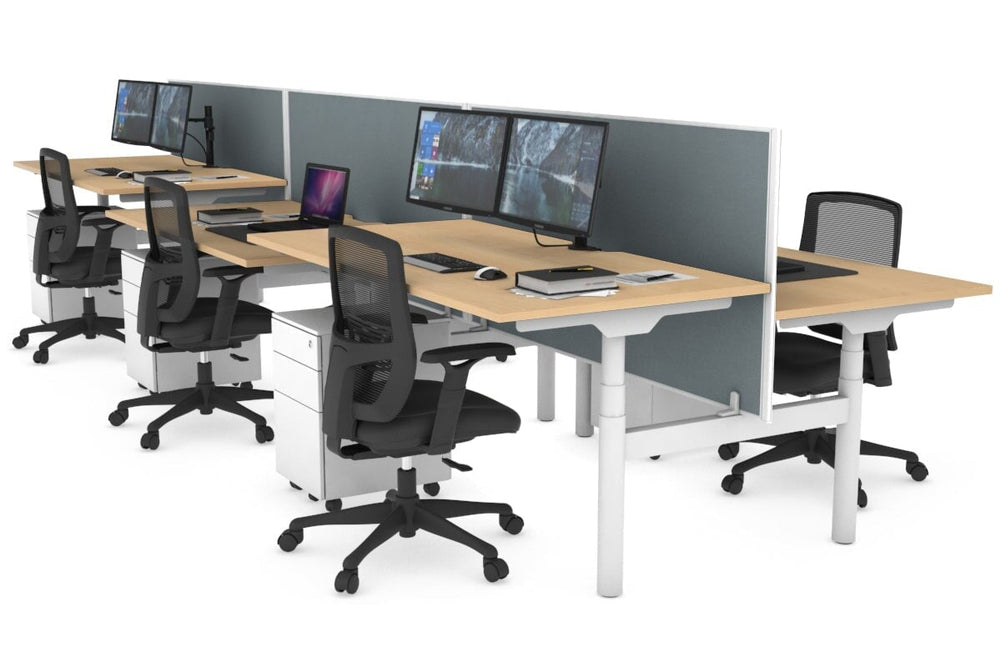 Flexi Premium Height Adjustable 6 Person H-Bench Workstation - White Frame [1600L x 800W with Cable Scallop]-maple cool grey (820H x 1600W) none