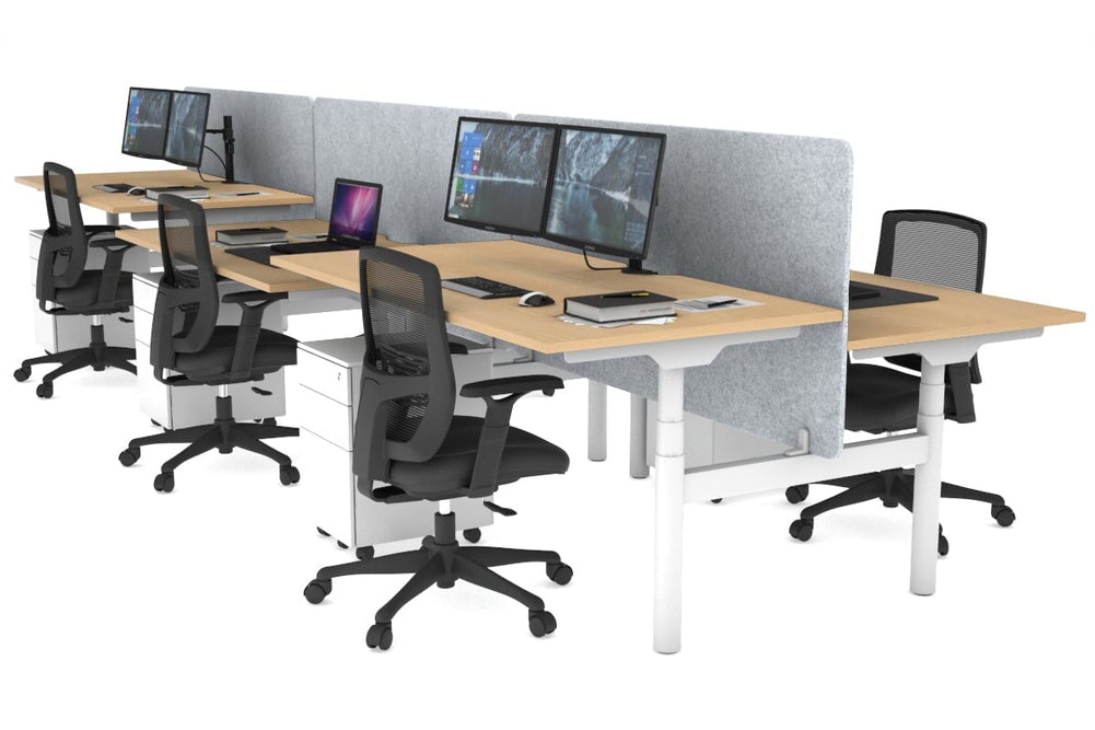 Flexi Premium Height Adjustable 6 Person H-Bench Workstation - White Frame [1600L x 800W with Cable Scallop]-maple light grey acoustic panel (820H x 1600W) none