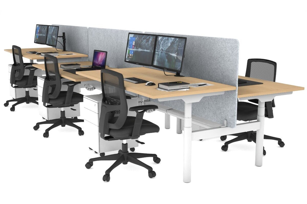 Flexi Premium Height Adjustable 6 Person H-Bench Workstation - White Frame [1600L x 800W with Cable Scallop]-maple light grey acoustic panel (820H x 1600W) white cable tray