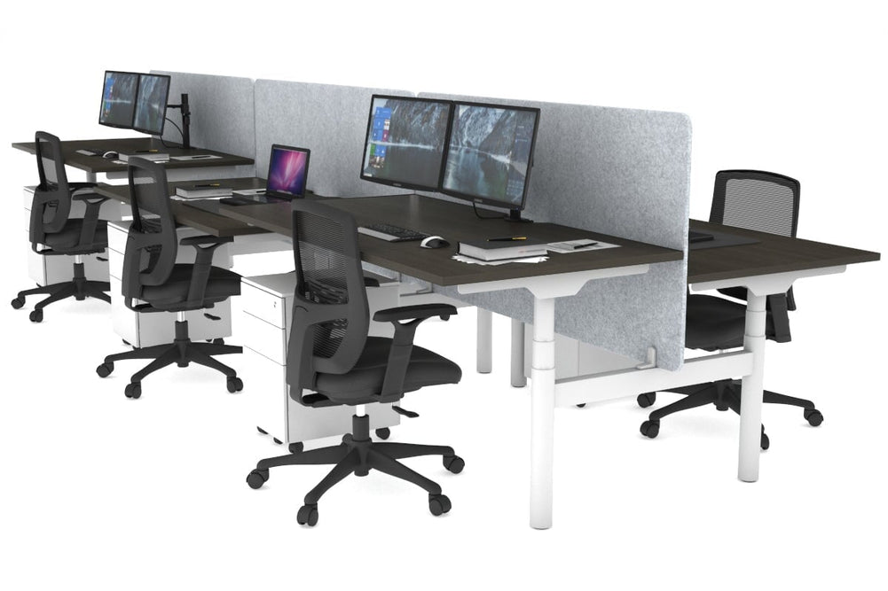 Flexi Premium Height Adjustable 6 Person H-Bench Workstation - White Frame [1600L x 800W with Cable Scallop]-dark oak light grey acoustic panel (820H x 1600W) none