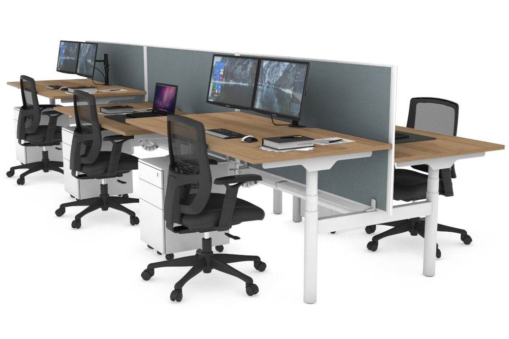 Flexi Premium Height Adjustable 6 Person H-Bench Workstation - White Frame [1600L x 800W with Cable Scallop]-salvage oak cool grey (820H x 1600W) white cable tray