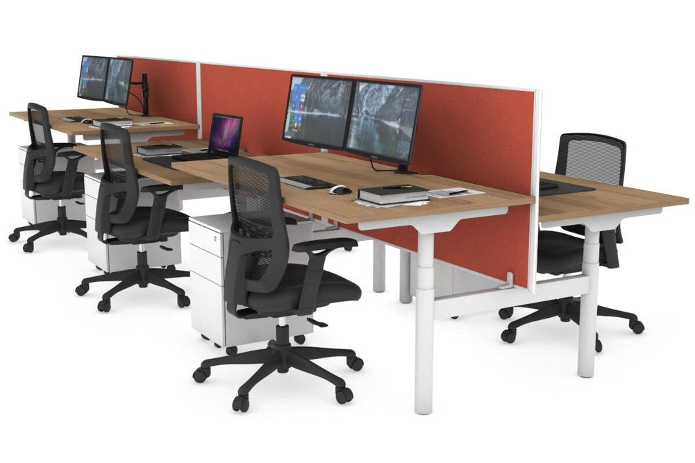 Flexi Premium Height Adjustable 6 Person H-Bench Workstation - White Frame [1600L x 800W with Cable Scallop]-salvage oak orange squash (820H x 1600W) none