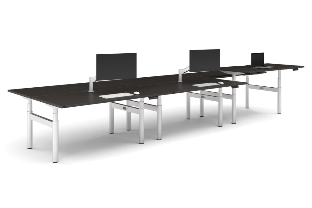 Flexi Premium Height Adjustable 6 Person H-Bench Workstation - White Frame [1600L x 800W with Cable Scallop]-dark oak none none