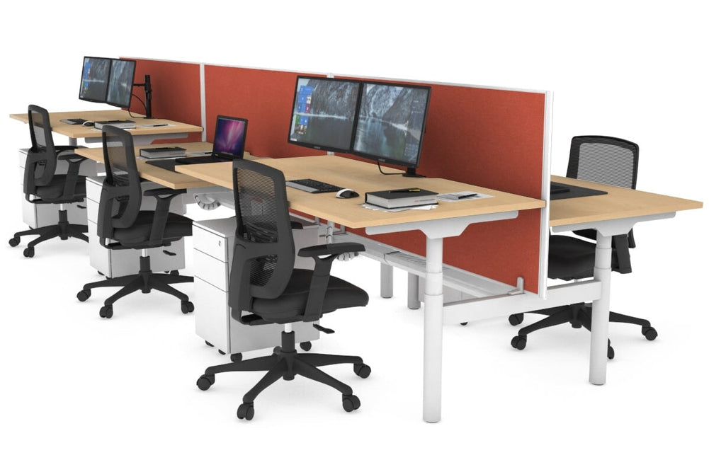 Flexi Premium Height Adjustable 6 Person H-Bench Workstation - White Frame [1600L x 800W with Cable Scallop]-maple orange squash (820H x 1600W) white cable tray