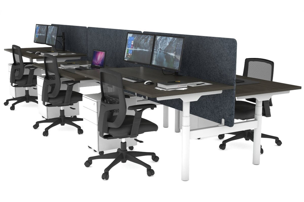 Flexi Premium Height Adjustable 6 Person H-Bench Workstation - White Frame [1600L x 800W with Cable Scallop]-dark oak dark grey acoustic panel (820H x 1600W) none