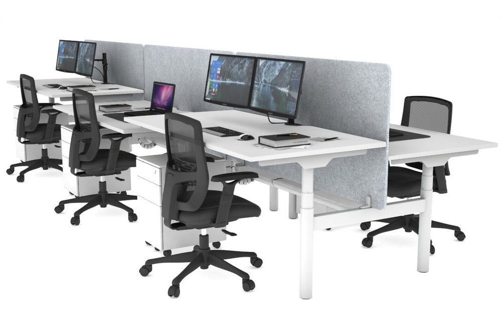 Flexi Premium Height Adjustable 6 Person H-Bench Workstation - White Frame [1600L x 800W with Cable Scallop]-white light grey acoustic panel (820H x 1600W) white cable tray