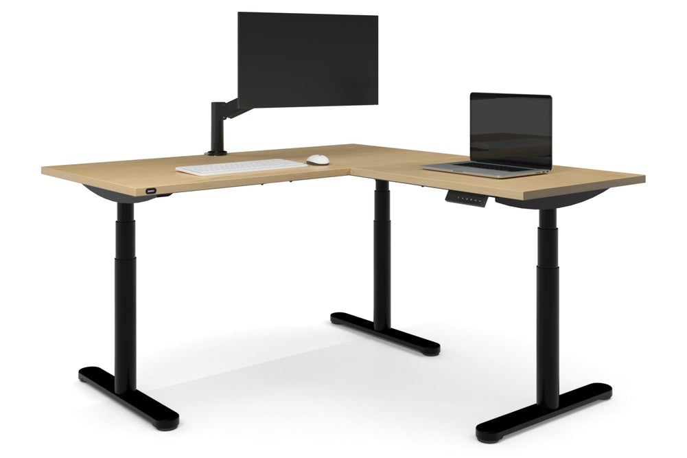 Flexi Premium Height Adjustable Corner Workstation [1400L x 1450W]-Black maple 