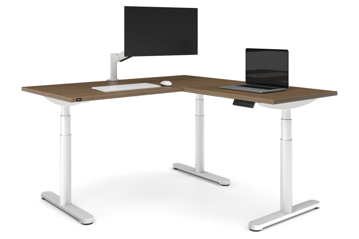 Flexi Premium Height Adjustable Corner Workstation [1400L x 1450W]-White salvage oak 